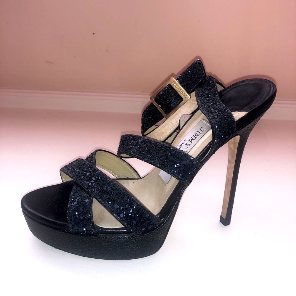 JIMMY CHOO Navy Sparkly Sandal High Heels